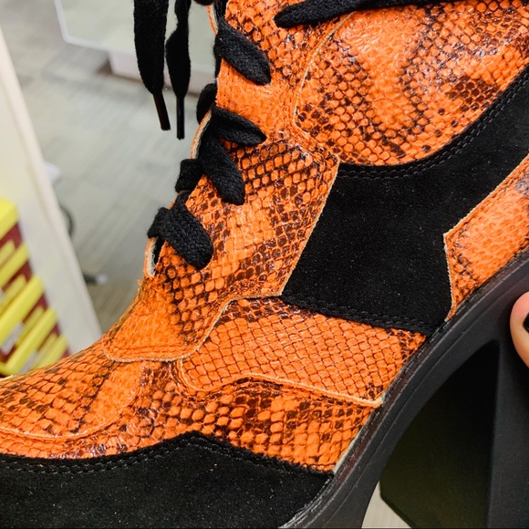 Orange snake platform heeled boot - Picture 4 of 6